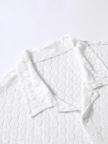 Spring/Summer Men's Fashion Lace Short-sleeved Shirt Party Club Sexy Hollowed-out See-through Shirt Casual Street Men's Clothing