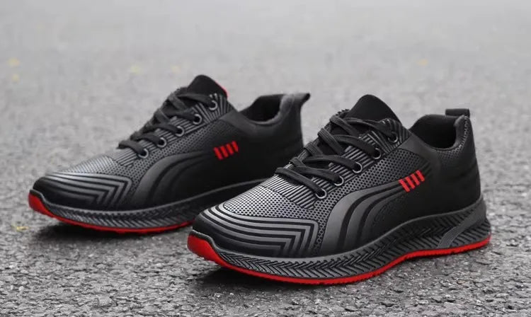 Waterproof Men's Sneakers Casual Running Shoes Soft Bottom Black Leather Sports Shoes