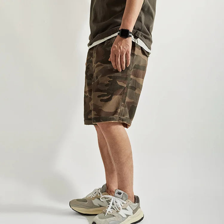 Summer New Camouflage Workwear Shorts Loose Men's Fashion Brand American Retro Casual Multi-Pocket Shorts Polyester Fiber