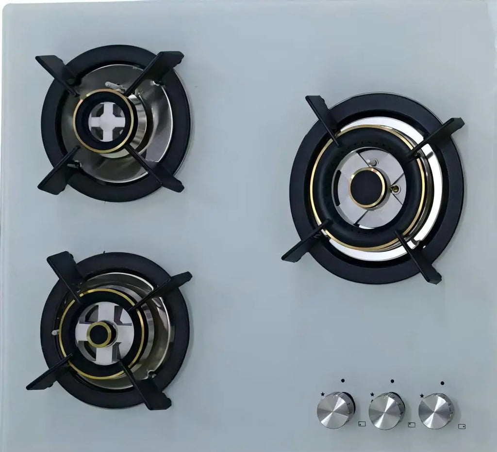 Embedded 3 Burner Gas Stove, Tempered Glass, White Black, Natural Gas LPG, Kitchen Appliance