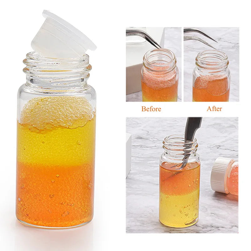 Eyelashes Tweezers Cleaner Eyelash Extension Tweezers Cleaning Tools with Glue Remover Liquid and Sponge Ball Cleaning Glue