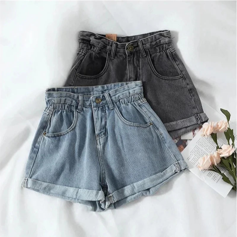 PTKPCC New Summer Korean Retro High-waist Loose  Jeans Shorts Women Versatile Edge Casual Hot Pants Women Clothing Jeans PTKPCC