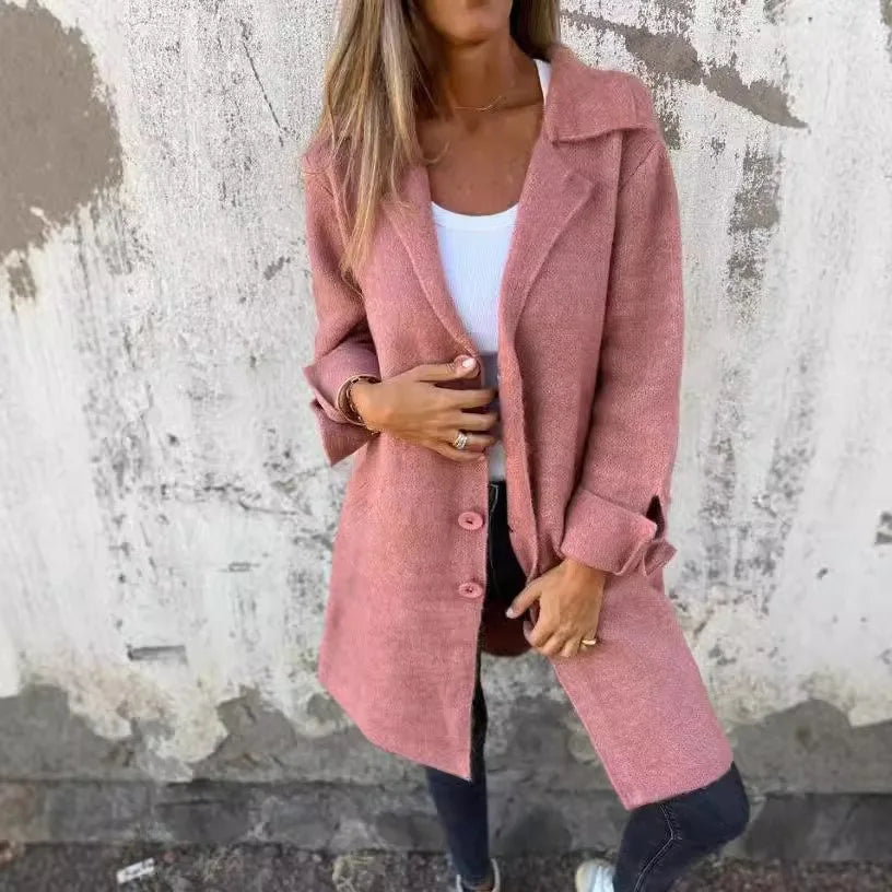 2025 New Autumn Winter Women's Clothes Trench Casual Solid Long Sleeve Outerwears Vintage Lapel Mid Length Coats Suit Jackets