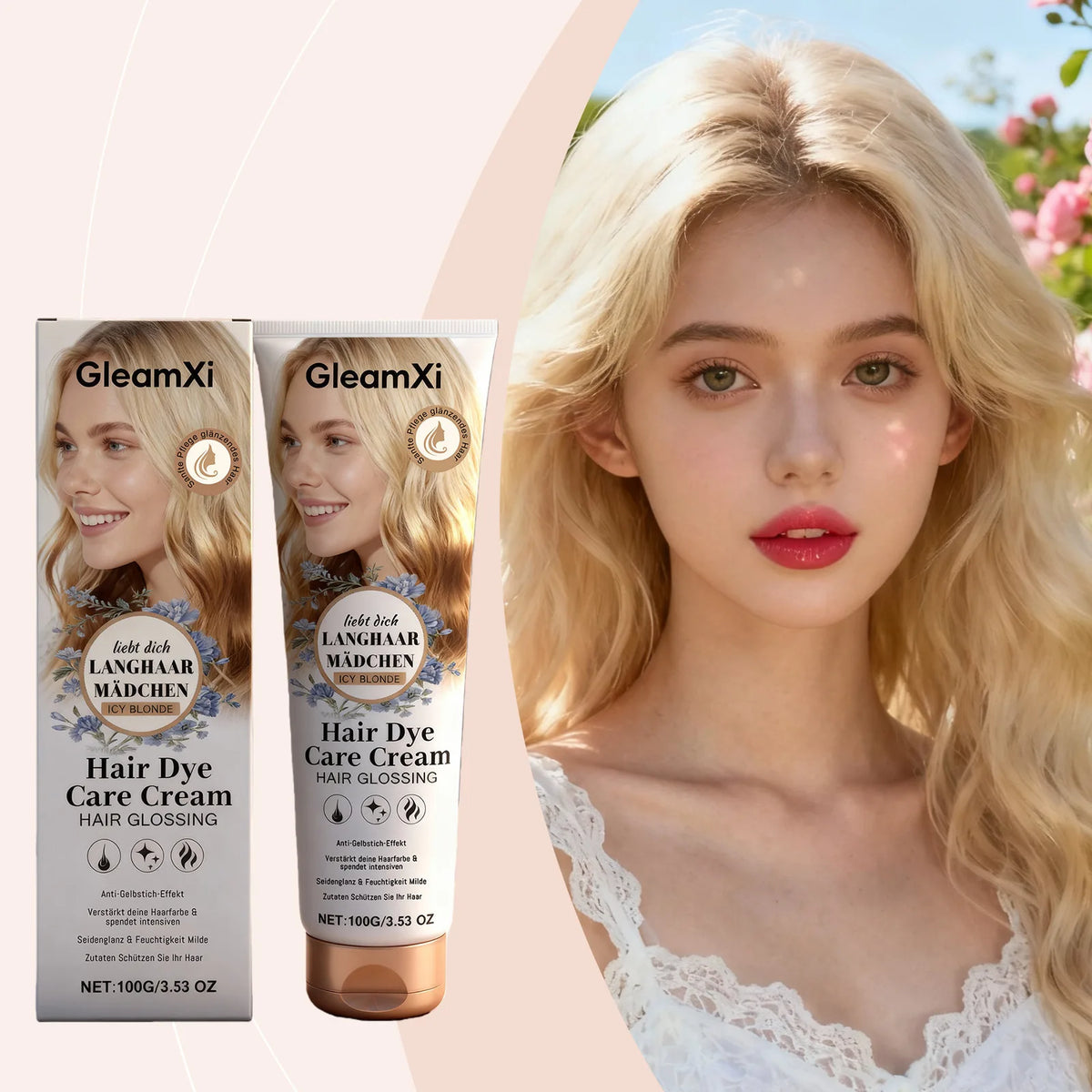 Gleamxi Icy Blonde Hair Dye Cream Permanent DIY Home Natural Long Lasting Shiny Glossy Anti Dry Damage Hair Coloring Cream 100g