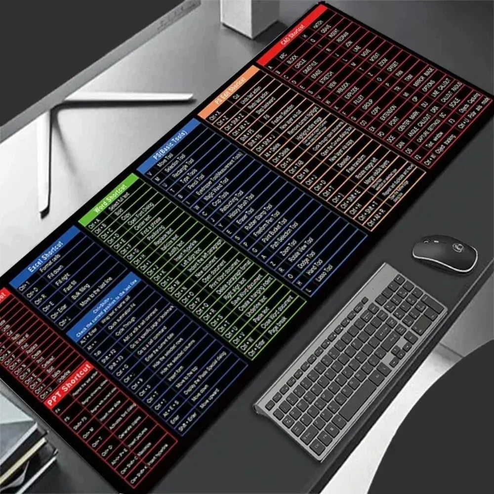 Large Desk Pad with Excel Shortcut Pattern - Simple Windows Shortcuts Mousepad for Office Software Word & PPT Mouse Pad