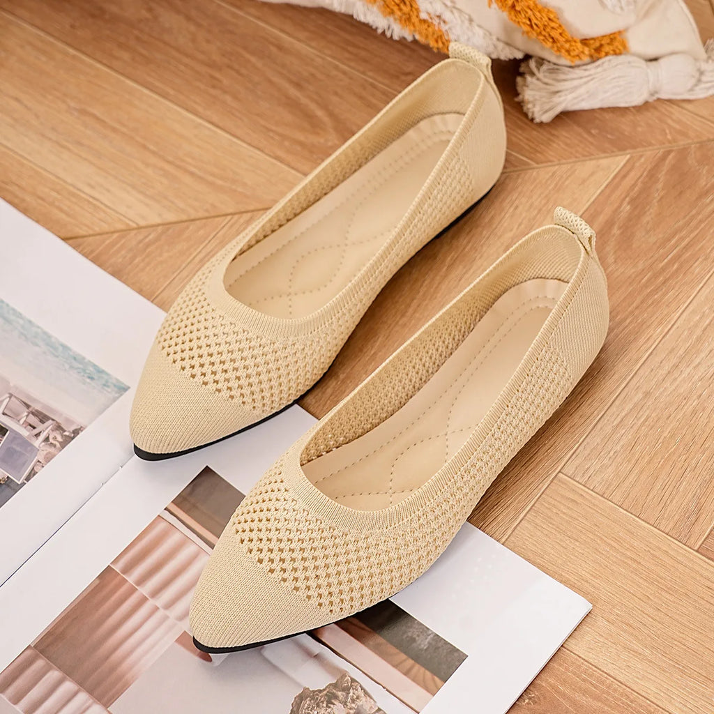 Women Lightweight Solid Knitted Shoes Women Pointed Toe Flats Breathable Mesh Casual Ballet Sneakers Slip on Ladies Loafers