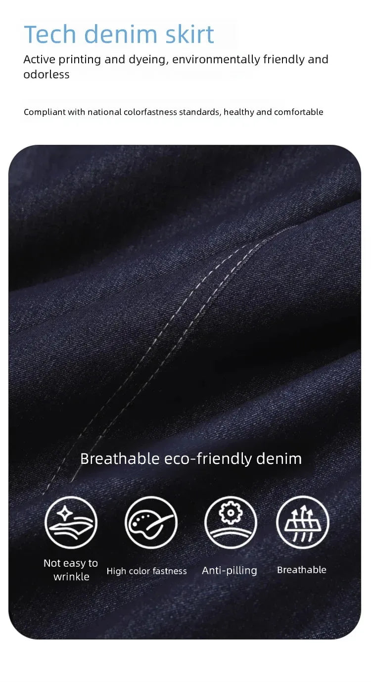 I BELIEVE YOU Dark Blue Denim Midi Skirt for Women 2026 Spring Elastic Waist Skirts Casual A-Line Skirt with Pockets 2261026207