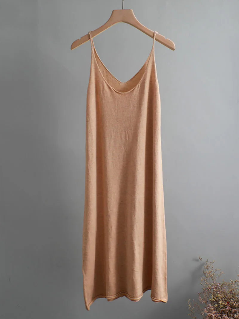 Ezsskj Spring summer 2020 Woman Knitted Tank Dress Casual Long Camisole Vest dress Women Loose  cashmere maix a-line dress