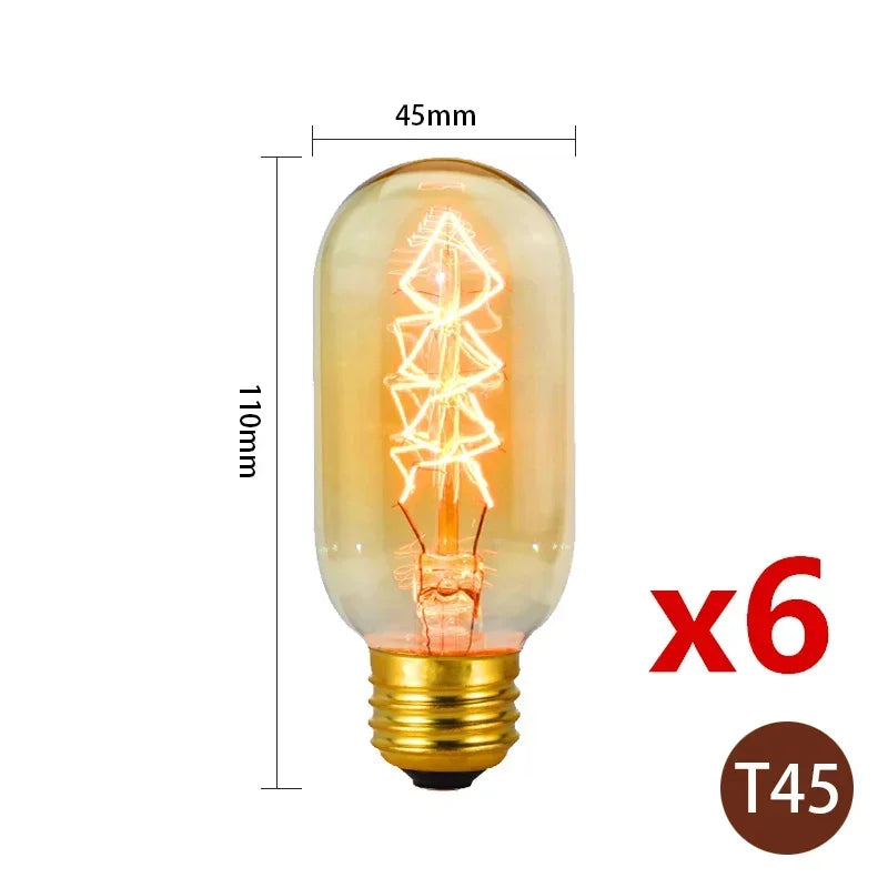 6pcs/lot Retro Edison Bulb C35 T45 ST64 G80 G95 A60 Filament Light 40W E27 Vintage Ampoule Incandescent Lamp Decorative Lights