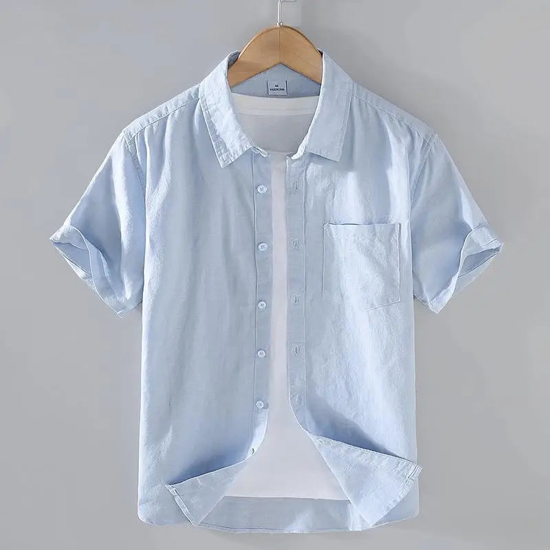 Men's Short-Sleeved Shirt Summer Streetwear Plain Color Stand Collar Casual Beach Style plus Size M-5XL