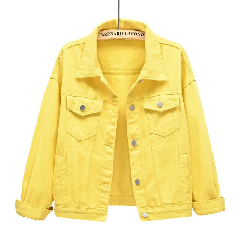 Pink Denim Jacket Women's Spring Autumn Single-breasted Lapel Coat Fashion Green Black Red Blue Outerwear Female Jean Overcoat