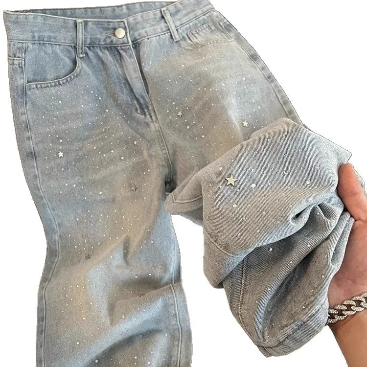 Women's High Waist Loose Straight Wide Leg Basic Casual Trendy Jeans Pants Summer New Fashion Light Blue Denim Trousers Clothes