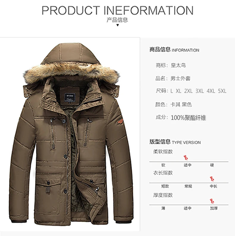 Solid Parkas Male Coat Large Size Clothing Parka Outdoor Men's Winter Jacket Plus Velvet Thick Warm Multi Pocket Jackets