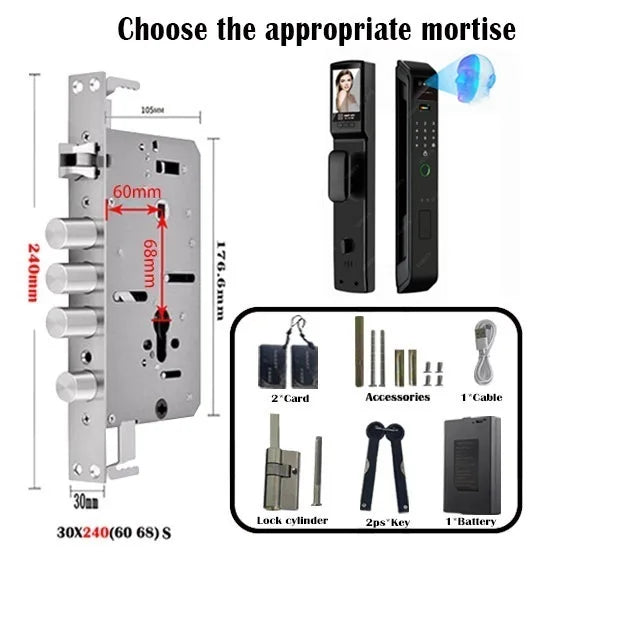 Tuya Or Wishome Wifi APP Camera Digital Electronic Door Lock Face Fingerprint Recognition Card Key Safe Smart Inteligente Lock