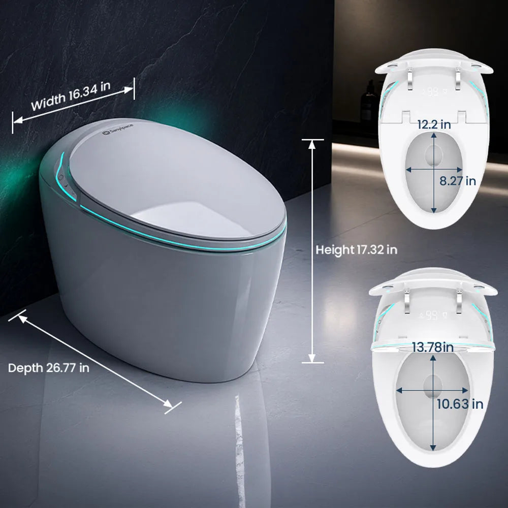 New Smart Toilet with Night Light Fully Automatic Open/Close 1000g MaP Flush Heated Seat Warm Water & Air Drying Dual Auto Flush Bidet Toilet with Tank
