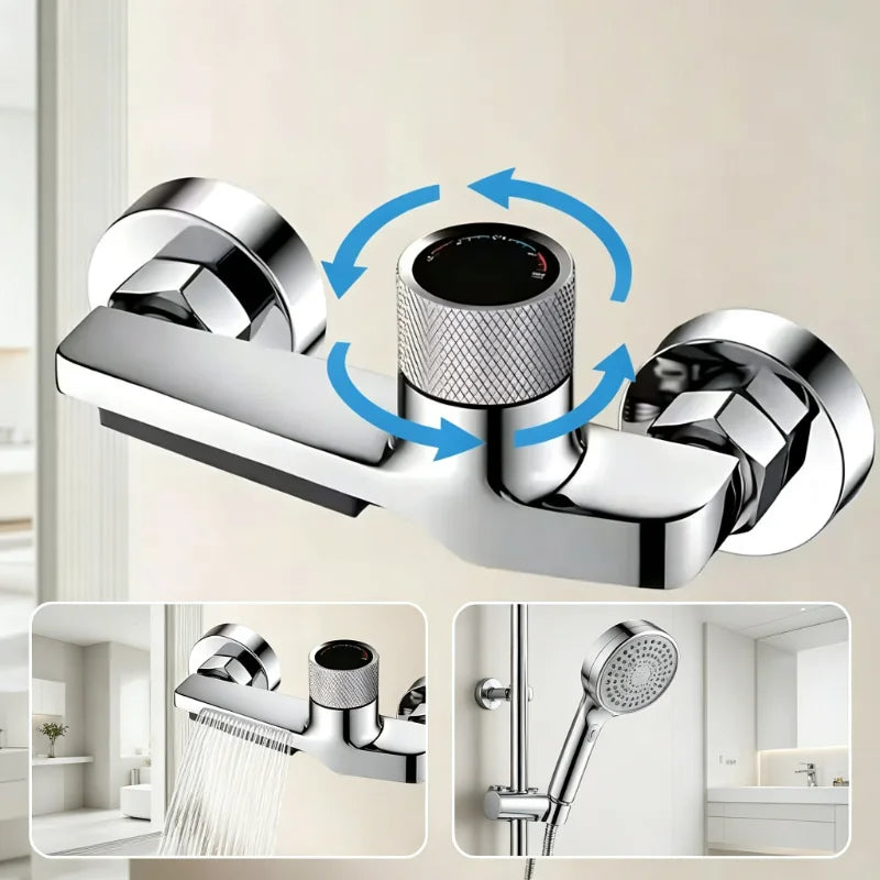 New Premium Bathroom Faucet Wall Mounted Bathtub Shower Mixer Tap with Hot & Cold Control Concealed Valve Chrome Finish
