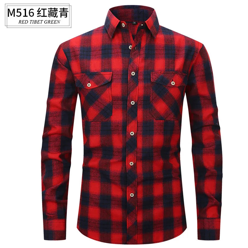 Men's long sleeve shirt ground wool plaid comfortable casual spring summer autumn high quality slim-fit free ironing fast