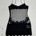 Lace Transparent Mini Dress For Women's Shestyle Embroidery Flower Mesh Transparent Flare Outfits Prom Nightwear Club Long Dress