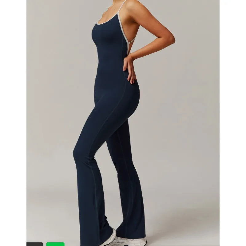 Summer V Back One-piece Suit Women Sports Jumpsuit  Yoga Rompers Backless Sportswear Women Sleeveles Workout Bodysuits