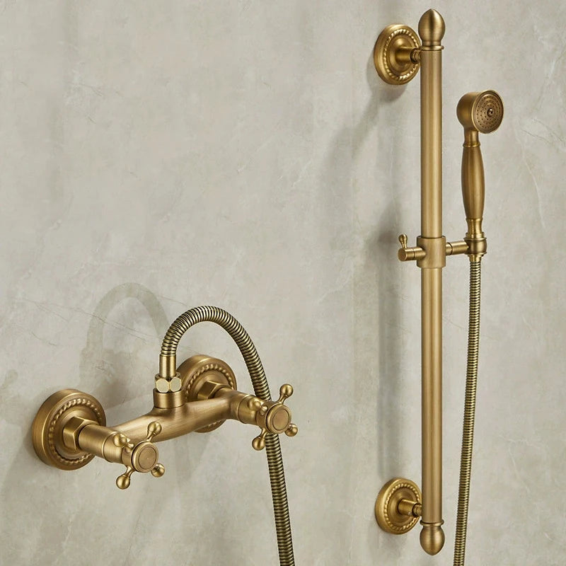 Bathroom Bath Wall Mounted Hand Held Antique Brass Shower Head Kit Shower Faucet Sets YT-5360-A