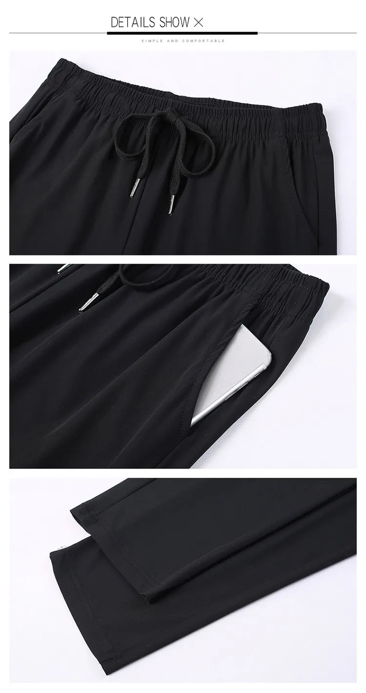 New Women'S Fashion Loose Summer Thin Ice Silk Pants Mom'S Casual High Waist Comfortable Versatile Sports 9-Point Trousers