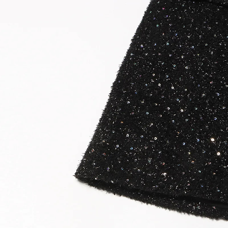 2025 Dress Women Female Clothing Fashion Summer New Sequined Contrast Color Heavy Beading Slim Fit Long Sleeve A-line Dress
