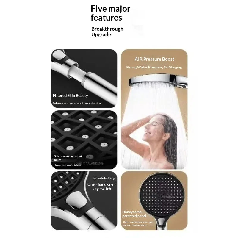 15CM Big Panel High Pressure Shower Head With Filter 3 Modes Large Flow Spray Nozzle Rainfall Shower Faucet Bathroom Accessories