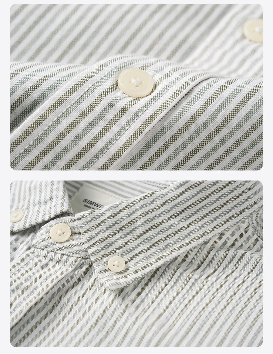 SIMWOOD 2026 Autumn New Oversize 200gsm 40S Cotton Oxford Fabric Shirts Men Classic Vertical Striped Smart Casual Shirts