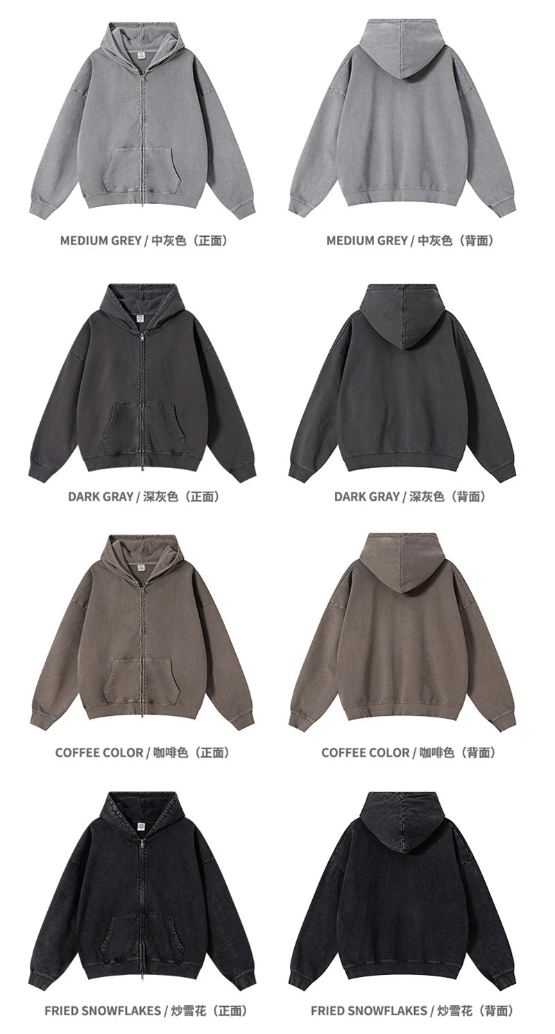 ZODF 2025 Autumn Men Heavy Weight 480gsm Hoodies Unisex Retro Washed Terry Cotton Distressed Hooded Coats HY1110