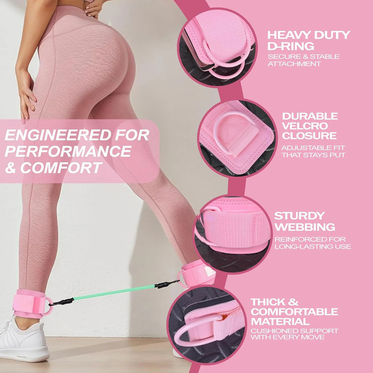 Double D-Ring Cable Ankle Straps For Gym Workouts Glutes Legs Strength Training Brace Support Sport Safety Abductors Ankle Cuffs