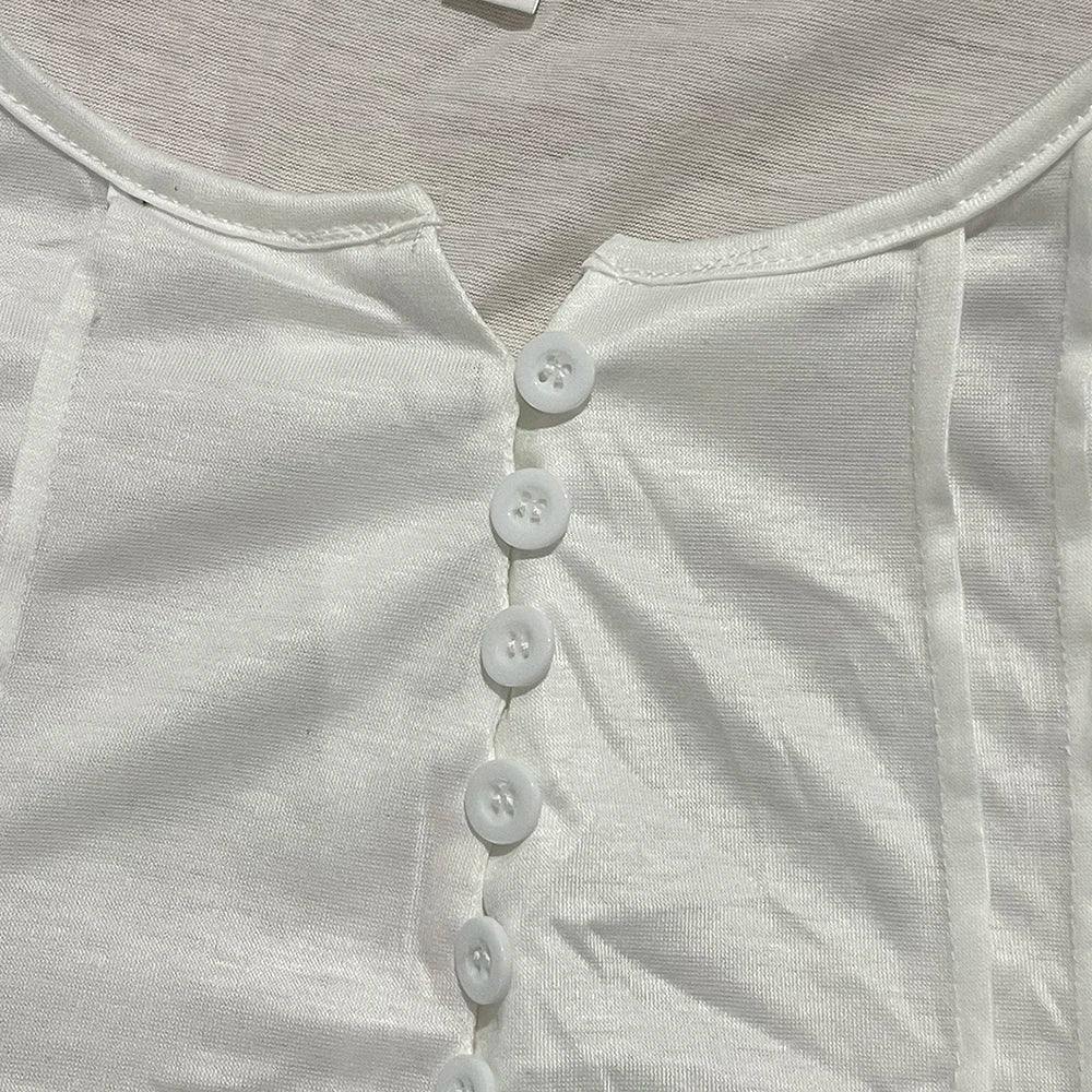 Summer Women's V-Neck Button T-Shirt Street New Fashion Loose Seven-Point Sleeve Shirt 3D Printed Casual V-Neck T-Shirt Top