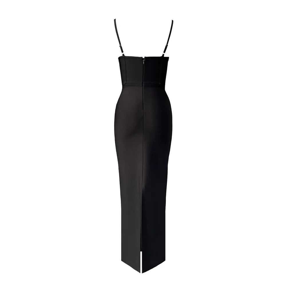 2025 Summer New Women Bandage Dress Sexy Spaghetti Strap Beading Clothes Club Party Maxi Dresses