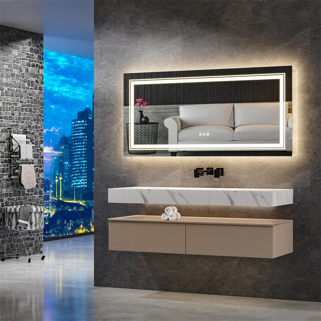 LUVODI 180cm Extra Large Wall Mounted Vanity Dressing Mirror Anti-Fog Dimmable Backlit with 3 Lighting Settings for Makeup And Shaving Horizontal/Vertical