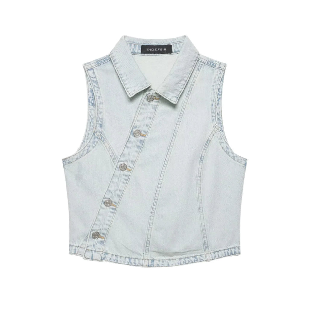 2026 Summer Women Denim Double-Breasted Vest Set Casual Turn-Down Collar Trousers New Fashion Outfit Set
