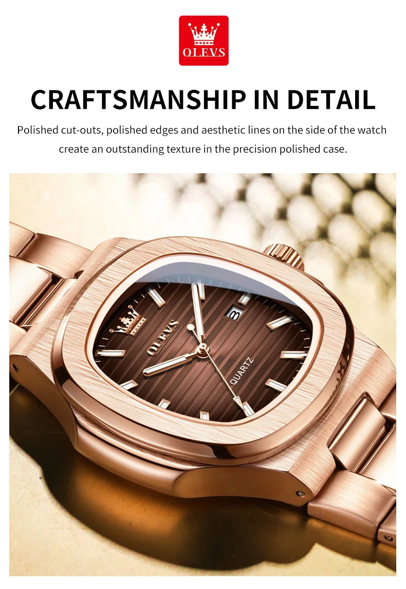 OLEVS Men Watch 3696 Fashion Trend Original Watch Luxury Square Calendar Waterproof Luminous Simple Business Men Quartz Watch