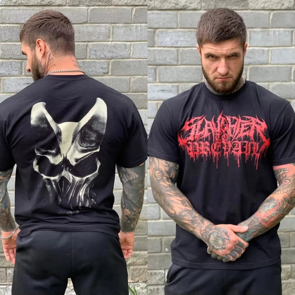 Russian SLAUGHTER TO PREVAIL Masks Rock Music High-Street Casual Sporty Light-Luxury Men's Women's Short Sleeve Cotton Tee