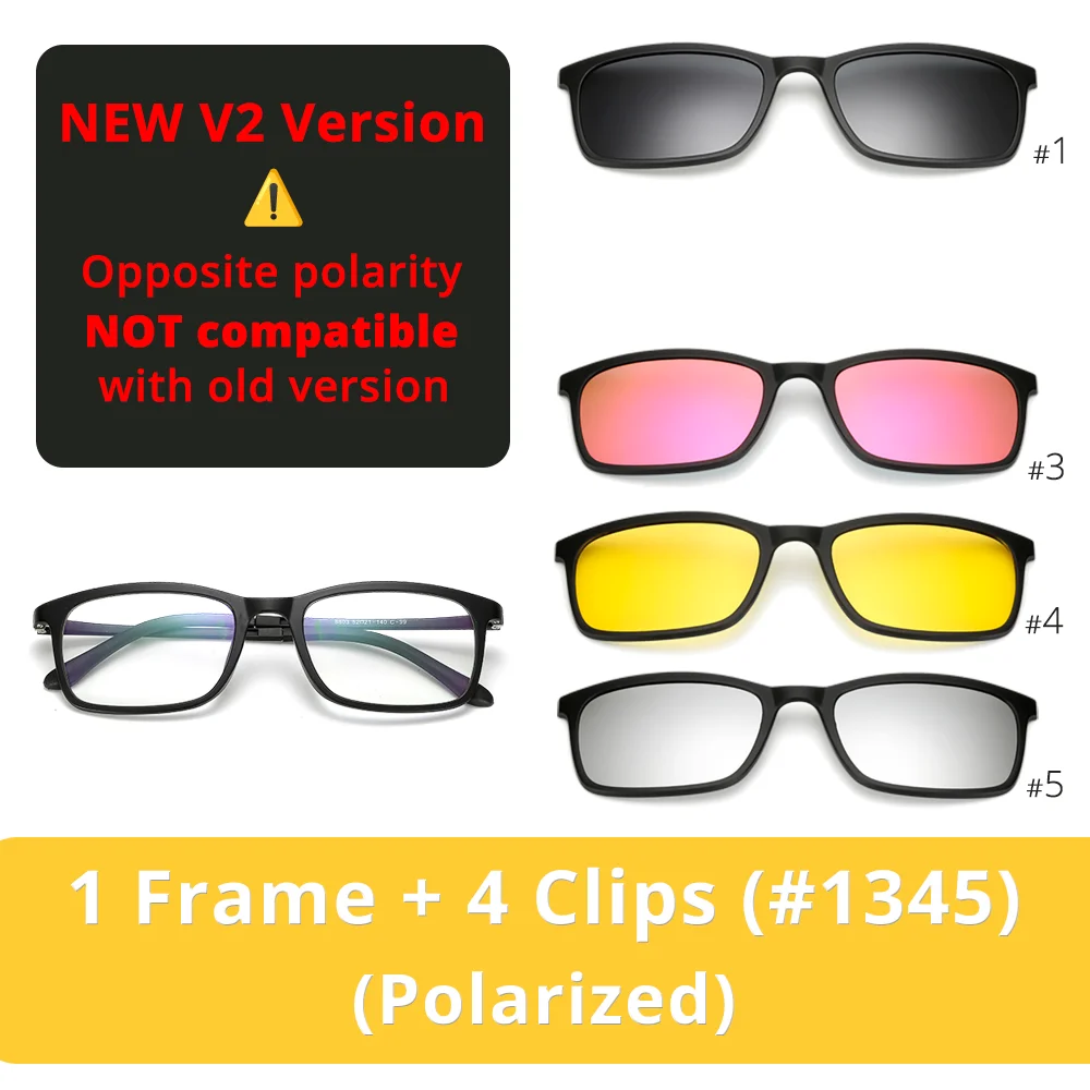 Ralferty Polarized Sunglasses Men Women 5 In 1 Magnetic Clip On Glasses TR90 Optical Prescription Eyeglass Frames Magnet Clips