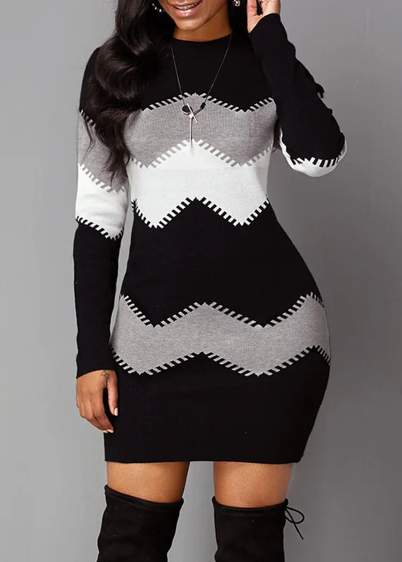 Elegant Party Dresses Female Clothing Women's New Style Women's Fashion Knitted Women's Pullover Knitted Patchwork Tops Dresses