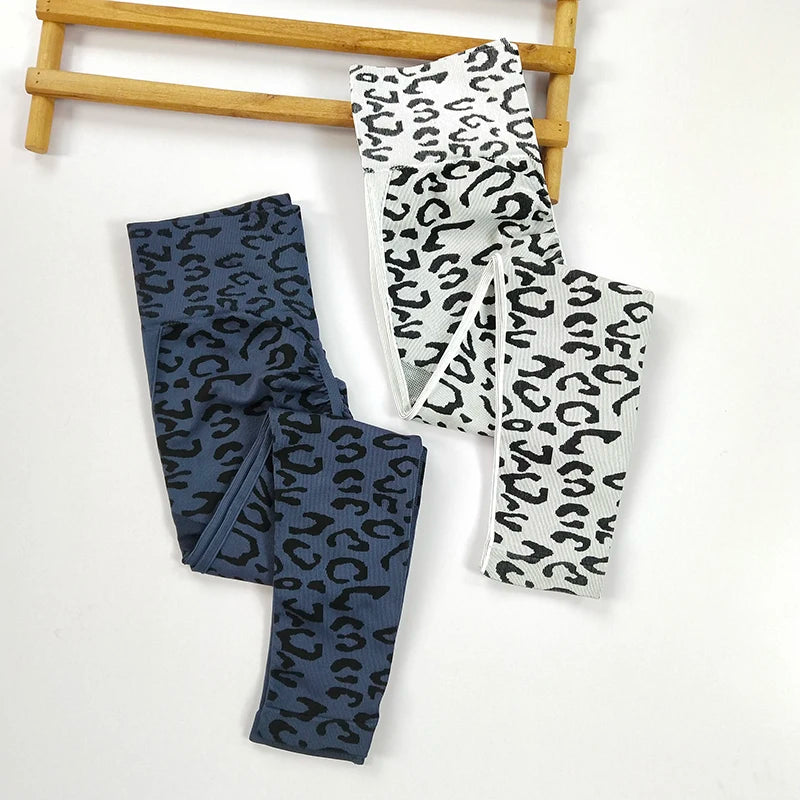 Leopard Print Seamless Booty Lift Leggings - High Waist Compression Yoga Running Training Pants