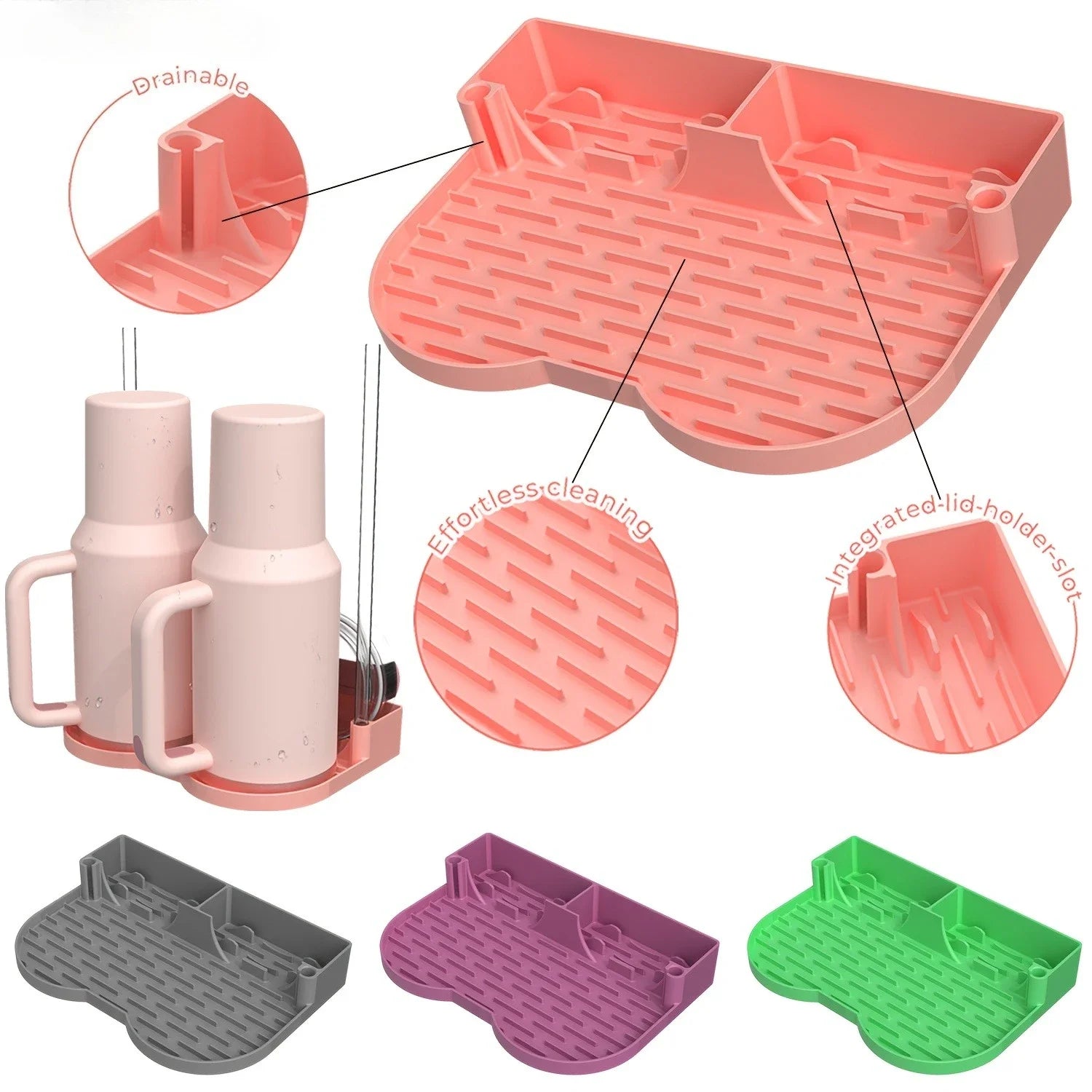 Silicone Tumbler Dry Rack Non-Slip Tumbler Drying Station Sports Bottle Drainer Stand for Stanley Cup Lid Straw