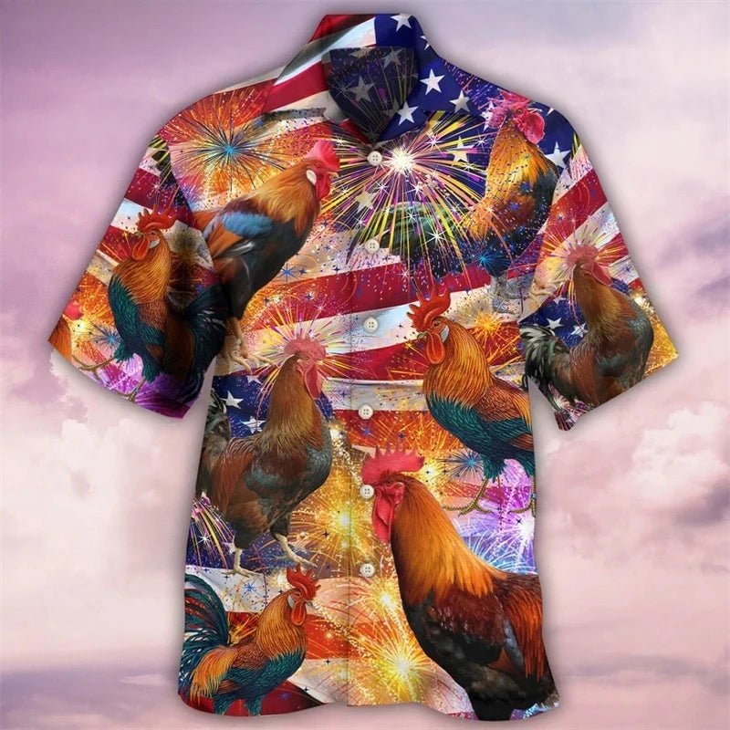 2025 Newest Breathable 3D Printed Trendy Cool Fashion Chicken Shirts Beach Hawaiian Tops Short Sleeves Summer Men's Tee Blouses