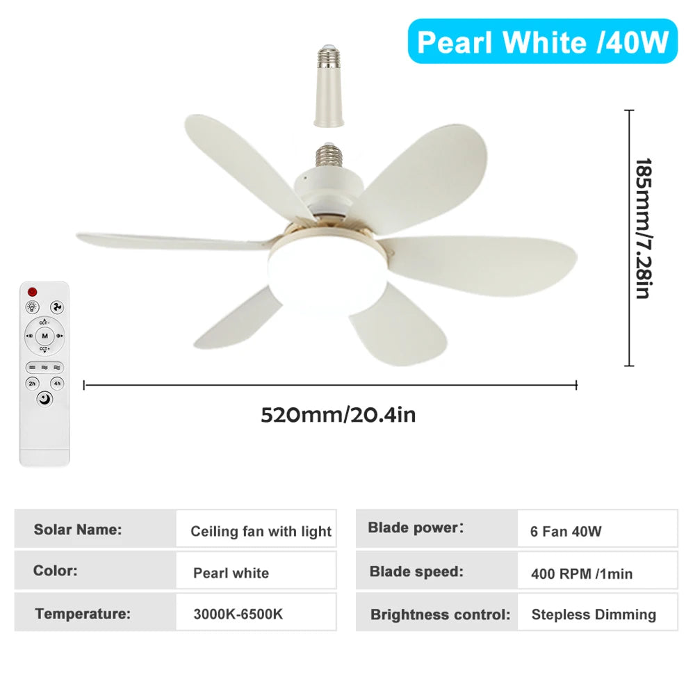 E26 E27 Base Home-use LED Ceiling Fan Light Wireless Remote Smart Fan Light 42cm 52cm Ceiling Fan for Room Office Study Kitchen