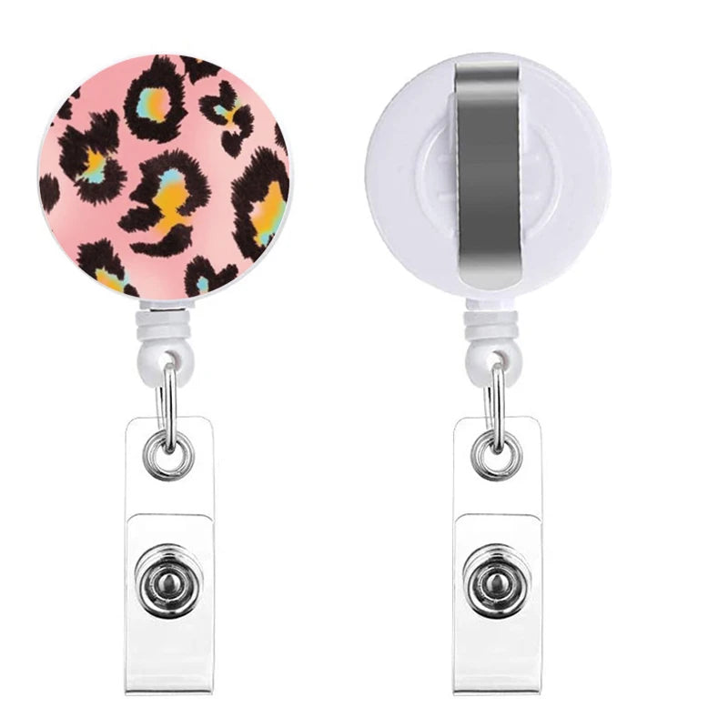 Leopard Print Card Holder Retractable Clip Business ID Badge Card Case Reel Yoyo Employee Cards Cover Workers Hang Certificates