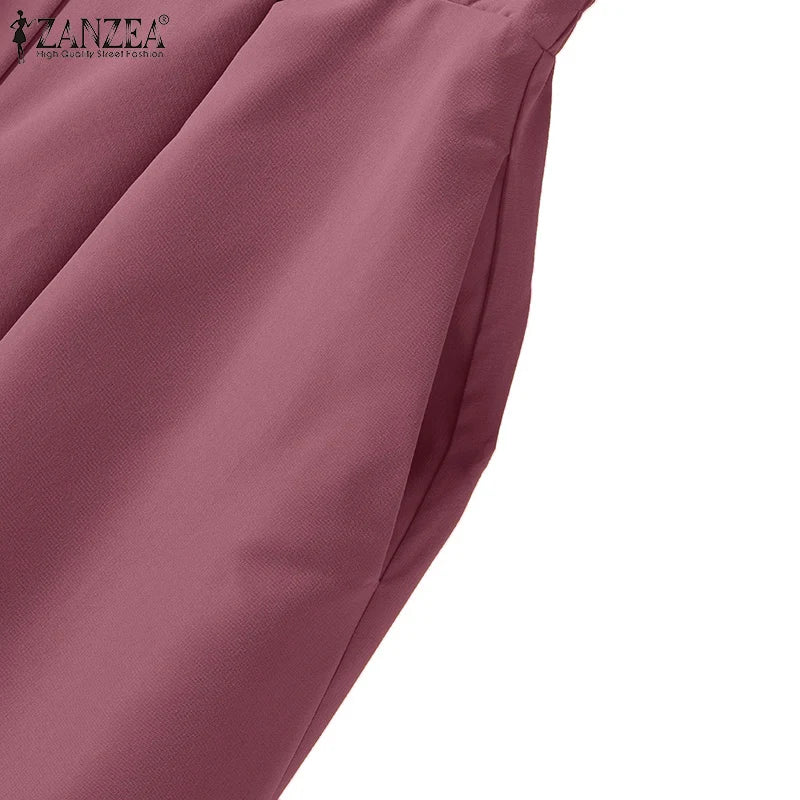 ZANZEA Women Causal 2PCS Pant Sets Loose 3/4 Sleeve Tops Wide Leg Pants 2-Pieces Outfits Solid Color Fashion Commute Tracksuits