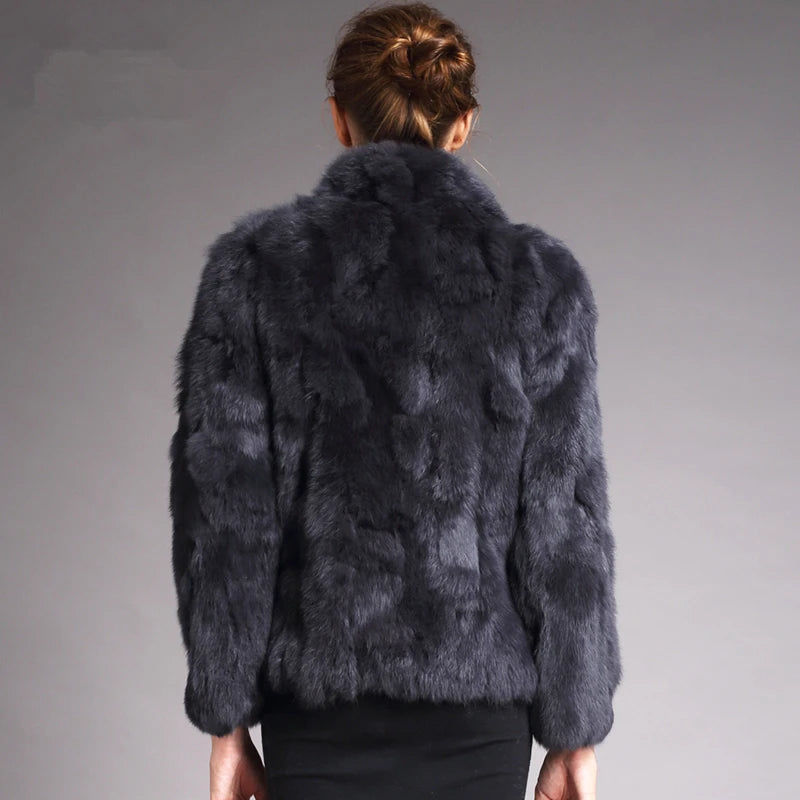 Natural Rabbit Fur Coat Women Winter Jacket Real Leather And Fur Bolero Women's Clothing Female Outerwears With 2025 Black Cold