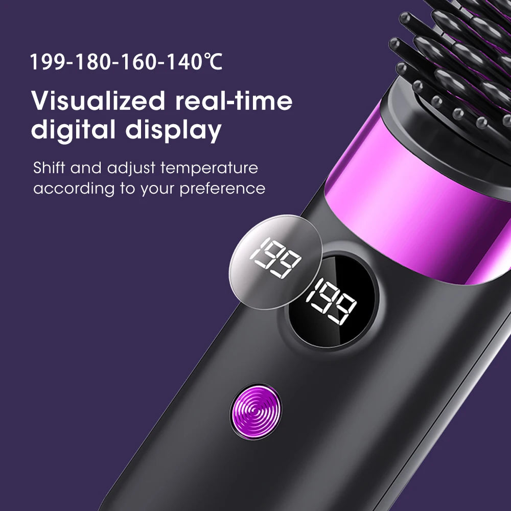 Cordless Hair Straightener 4 Temp LCD Display Anti-scald Hair Straightening Brush Portable Rechargeable Hair Styler Travel Women