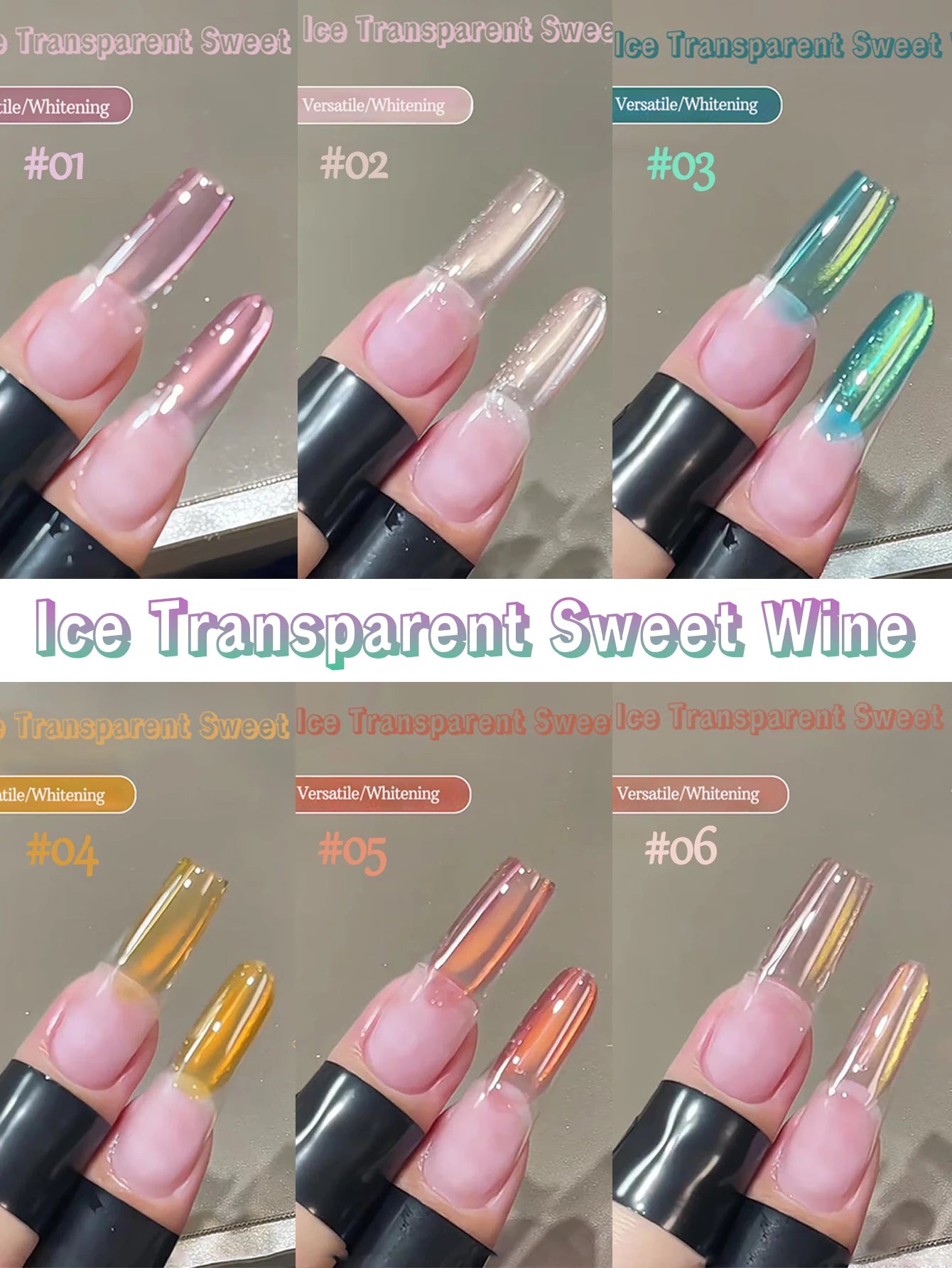 1-12pcs ZH Spring/Summer Ice Transparent Sweet Wine Glass Beads Cat Eye Nail Polish Gel New Flashy Popular Pink Nail Supplies