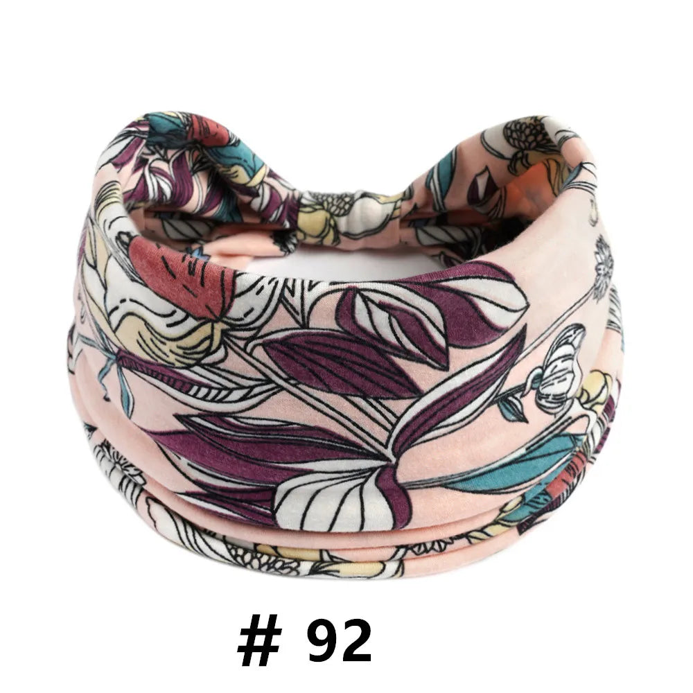Boho Headbands for Women Cotton Wide Head Bands Stretch Hairband Non Slip Workout Yoga Running Turban Headwrap Hair Accessories
