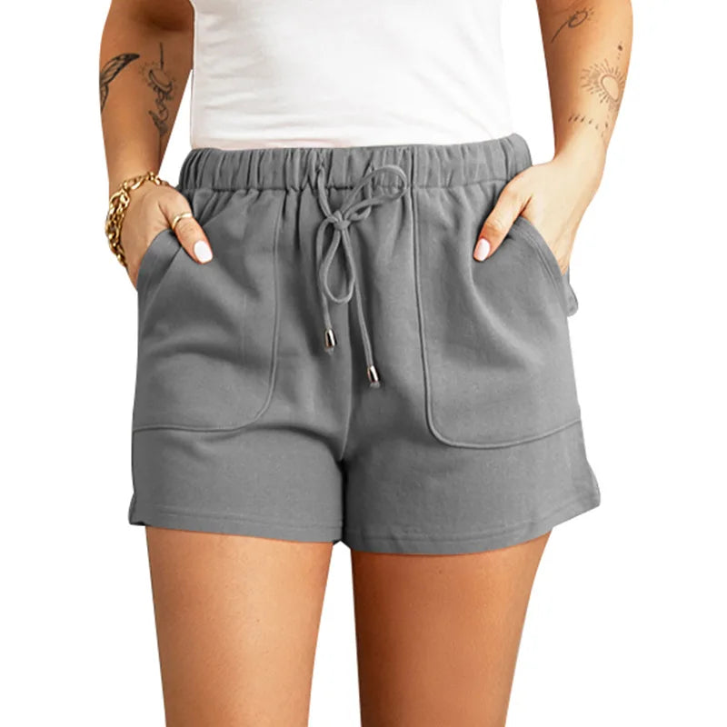 Summer casual pants women's solid color new high waist straight tube drawstring loose casual shorts women