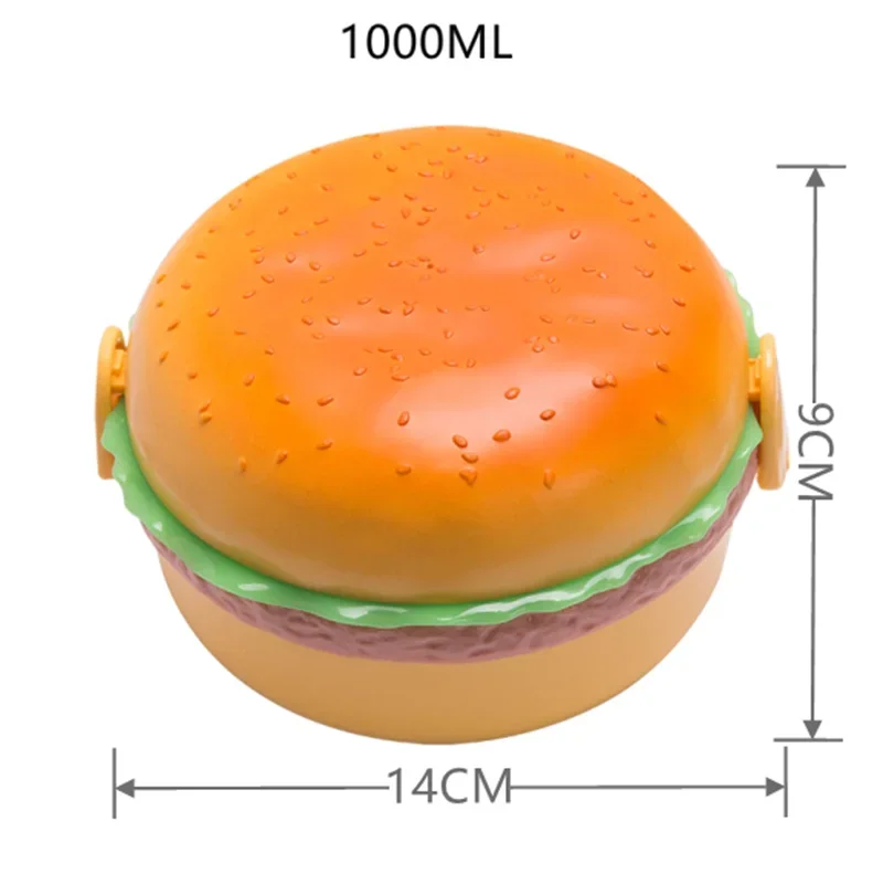 Hamburger Lunch Box Double Tier Cute Burger Bento Lunchbox Microwave Food Container Fork Tableware Set Owl Compartment